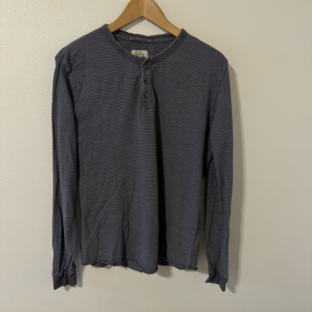 Marine Layer Micro Stripe Long Sleeve Henley Blue Lightweight Cotton Poly-Small